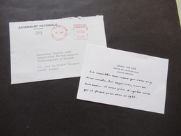1983 Beleg Mit Inhalt Eigenhändige Visitenkarte Jean Foyer Ancien Ministre Umschlag Assemblée Nationale Und Freistempel - Brieven En Documenten