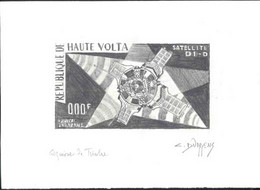 UPPER VOLTA(1967) D1-D Satellite. Original Artwork In Pencil On Cardboard Signed By The Artist DURRENS. Yvert PA39 - Collezioni