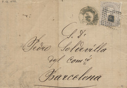 España. Ø 122. 1872 (8 DIC). Carta De La Junquera A Barcelona. Mat. Rombo De Puntos Y Fechador Fronterizo. - Storia Postale