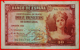 * GREAT BRITAIN: SPAIN ★ SILVER CERTIFICATE 10 PESETAS 1935 CRISP!★LOW START ★ NO RESERVE! - 10 Pesetas