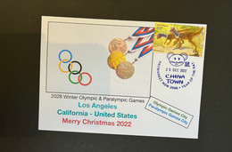 (1 N 47 B) 2028 Los Angeles Olympics Games - Merry Christmas 2022 - Dinosaur Stamp Blue P/m 25-12-2022 - Estate 2028 : Los Angeles