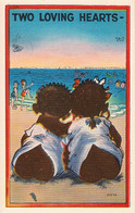 3144 – Humor – Two Loving Hearts – Kids On The Beach – Black Americana – Linen – VG Condition – 2 Scans - Black Americana