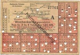 Deutschland - Stadtwerke Potsdam - Abt. Strassenbahn - Wochenkarte - Preis Für 3 Bis 4 Teilstrecken 1.20 RM 1938 - Fahrk - Europa