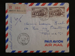 BK4 MADAGASCAR  BELLE LETTRE RECOM. 1951 DAKAR A PARIS  +AERIEN +PAIRE TP + +AFFRANCH. INTERESSANT +++ - Covers & Documents