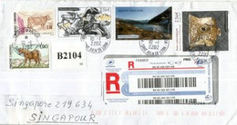 Lettre Recommandée Andorra 2022 à Singapour,avec Timbres Napoleon,Archeologie,Etang De Cabana Sorda T-p 2021 - Brieven En Documenten