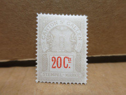 SUISSE Canton SAINT GALLEN Stempel Marke 20Cts Non Utilisé - Steuermarken