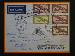 BK6  INDOCHINE  BELLE LETTRE 1936 PETIT BUREAU CUANG NGAI +SAIGON   A PARIS FRANCE++AFFRANCH. INTERESSANT++ - Luchtpost