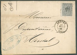 N°17 Obl. LP. 80 Sur Lettre De CHENEE Le 31 Décembre 1869 Vers Herstal. - 20651 Expéditeur S.A. De GRIVEGNEE - 1865-1866 Perfil Izquierdo