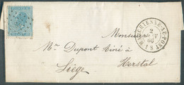 N°18 Obl. LP. 238 Sur Lettre De MARCHIENNE-AU-PONT le 2 Juin 1866 Vers Herstal. - 20652 - 1865-1866 Perfil Izquierdo