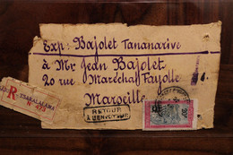 1930's Tsaralalana Madagascar France Timbre Seul 20f Retour à L'envoyeur Sur Emballage Pâtes VALDOR Cover - Storia Postale