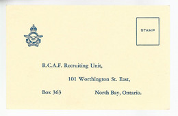 57439) Canada  Miltary Mail Postcard Recruiting Enrolment Requirements - 1903-1954 Rois