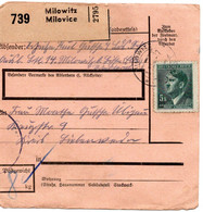 56252 - Deutsches Reich / Boehmen & Maehren - 1944 - 5K Hitler EF A PaketKte MILOWITZ -> UEBIGAU (Deutschland) - Lettres & Documents
