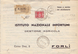 1947 Raccom. Da Rimini Per Forlì Con Tasse Da 20 L. In Uso Tardivo > 800€ -AL - Paquetes Postales