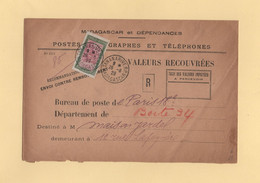 Madagascar - 1929 - Valeurs Recouvrees - Destination France - Storia Postale