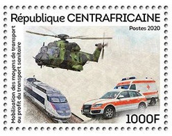 CENTRAL AFRICAN 2020 - PANDEMIC PANDEMIE CORONAVIRUS VIRUS COVID 19- TRANSPORT PLANES HELICOPTERS TRAINS AMBULANCE - MNH - Elicotteri