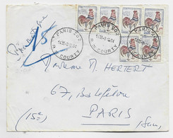 COQ 25CX6 PNEUMATIQUE PARIS 202 8.12.1964 R DE COURTY + VERSO PARIS CENTRAL AU TARIF - 1962-1965 Cock Of Decaris