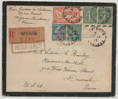 FRANCE 1928 Registered Cover Avignon To USA Iowa Decorah Via CHICAGO Merson Semeuse Caisse Amortissement - Storia Postale