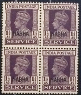 INDIA NABHA STATE 1943, MNH BLOCK OF 4 ,STAMPS ,1 1/2 AS VIOLET 061 - Nabha