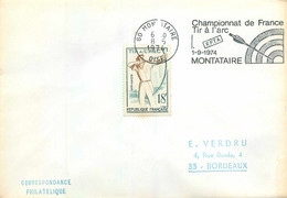 TIR à L'ARC < 01-09-1974 < CHAMPIONNAT De FRANCE De TIR à L'ARC à MONTATAIRE - CONCORDANTE Avec TIMBRE - Bogenschiessen