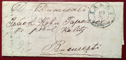 "IASSI" JASSY 1869 RARE 28 Bani Postage Due Cover To Bucuresti  (Romania Roumanie Lettre Entire Letter - 1858-1880 Moldavie & Principauté