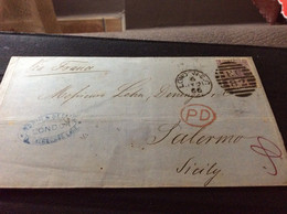 Gran Bretagna Greit Britain Histoire Postale  London  For Sicily 1866  Palermo - Covers & Documents