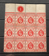 1907 Hong Kong KEVII 4c Red NEW COLOUR Definitive In Number Block Of 12 MNH Some Gum Toning Cat £240+ - Ongebruikt