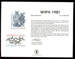 USⓈ31101 USA / Austria 1981 Souvenir Card - FDI - WIPA 1981 - Souvenirkarten