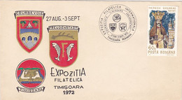 TIMISOARA PHILATELIC EXHIBITION, COAT OF ARMS, SPECIAL COVER, 1972, ROMANIA - Storia Postale