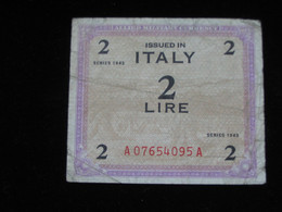 ITALIE - 2 Lire  Issued In ITALY - Allied Military Currency - Série 1943  **** EN ACHAT IMMEDIAT **** - Occupation Alliés Seconde Guerre Mondiale