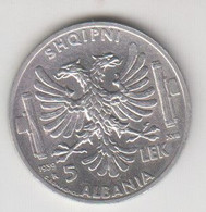 Albania, Occupazione Italiana. Vittorio Emanuele III° - 5 Lek  1939 - Moneta Arg. Spl/ Fdc - Albanië