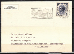 372t * MONACO * KARTE VON MONTE CARLO NACH SCHÖNMÜNZACH * 1962 **!! - Lettres & Documents