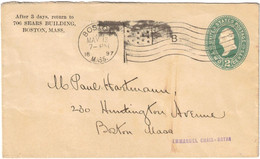 USA - États-Unis - Massachussetts - Boston - Entier Postal - Flamme Drapeau Américain - Lettre Pour Boston - 1897 - ...-1900