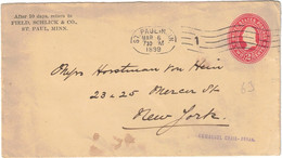 USA - États-Unis - Minnesota - St. Paul - 2 Cents Red - Entier Postal - Lettre Pour New York - 6 Mars 1899 - ...-1900