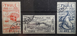 THULE Gronland Groenland Greenland , 1935, 3 Timbres Yvert No 2,4,5 Drapeau Flag ,WALRUS MORSE, Cap York  , Obl TB - Thulé