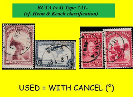 1928/38 BUTA BELGIAN CONGO / CONGO BELGE CANCEL STUDY [C] SELECTION COB 141++PA11+175+176 (x 4 STAMPS) TYPE 7A1- - Variétés Et Curiosités