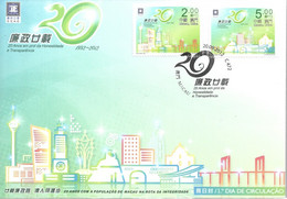 MACAU 2012 20th ANNIVERSARY OF THE COMMISSION AGAINST CORRUPTION  Fdc MNH - FDC