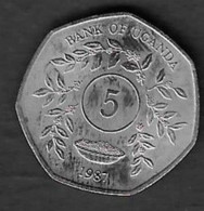 Uganda - Moneta Circolata Da 5 Scellini Km29- 1987 - Oeganda