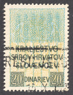 " KraljeSTVO " Type / 1920 Yugoslavia SHS Slovenia Croatia - Revenue Judaical Fiscal Tax Stamp - Used - 20 Din - Service