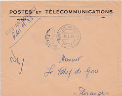 31246# ENVELOPPE POSTES TELECOMMUNICATIONS FRANCHISE RECOMMANDE FORT ARCHAMBAULT TCHAD 1959 FLORANGE MOSELLE - Lettres & Documents