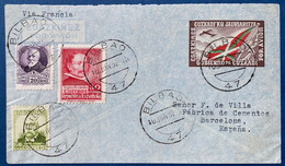 Corre Aéreo ENTEROS POSTALES  10 Jun1937 Bando Republicano Guerra Civil Bilbao Barcelona Sobre Entero Postal Gobierno - Emissioni Nazionaliste