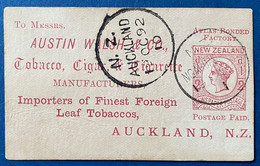 Entier Postal 1892 Oblitéré AUCKLAND Stationery Publicitaire Cigarette AUSTIN WALSH (le Plus Petit Entier Au Monde) TTB - Covers & Documents