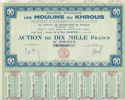 SOCIETE ANONYME - LES MOULINS DU KHROUB -CONSTANTINE -ALGERIE - DIVISE EN 4000 ACTIONS DE DIX MILLE FRANCS - 1956 - Afrika