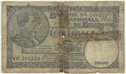 Belgium - 5 Francs - 21.04.1931 - Pick: 97.b - Serie Y15 - Banque Nationale De Belgique - 5 Francos