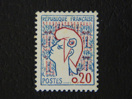 République Française 0,20 Dentelé Type Marianne De Cocteau 1961 Y&T 1282 Type 2 Bleu Et Rouge Non Oblitéré - 1961 Marianne Of Cocteau