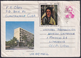 1973-EP-76 CUBA 1973 3c USED POSTAL STATIONERY COVER JAGUA HOTEL CIENFUEGOS GUANTANAMO TO RUSSIA. - Autres & Non Classés