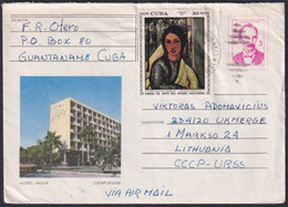 1973-EP-76 CUBA 1973 3c USED POSTAL STATIONERY COVER JAGUA HOTEL CIENFUEGOS GUANTANAMO TO RUSSIA. - Sonstige & Ohne Zuordnung