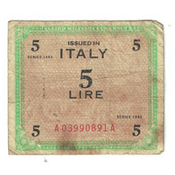 Billet, Italie, 5 Lire, 1943, KM:M18b, TB - Ocupación Aliados Segunda Guerra Mundial