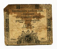 France, Assignat De 15 Sols, Domaines Nationaux, Loi Du 4 Janvier 1792, N° : Série 1861., TTB (VF), Ass-24a, P-A54 - ...-1889 Circulated During XIXth