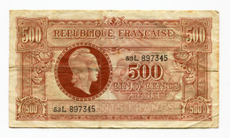France, 500 FRANCS (Marianne), Type De 1945, N° : 53-L-897345, TB (F), VF.11.01, P.106a, SB#131a - 1943-1945 Maríanne