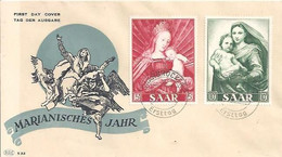 Sarre FDC Sur Enveloppe Marianishes Jahr 14 Mars 1954 - FDC